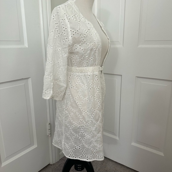 NWT! ECHO Eyelet Cover-up Tunic Dress Deep V Low Neck & O-Ring M White Coverup - Picture 7 of 11